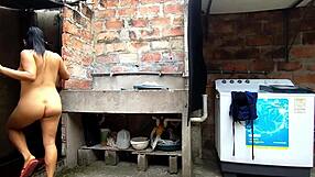 horny neighbor enters my humble bathroom - fucking my neighbor squirts cums