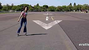 german girl juli masturbates wet pussy with hands and glass dildo