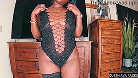 thick ebony queen ava teases in lingerie, shaking her big ass and modeling for cock.