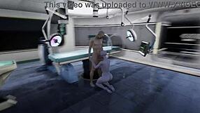 Alien monster makes contact with her hairless pussy and blowjob.