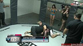 Chubby Brunette Slut With Big Tits Fucks Fighter.