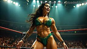 Amazon Wrestler Flexes Huge Muscles in Bikini Domination.