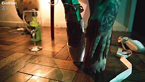 Latina ballerina sucks cock deepthroat, licks toes barefoot in heels