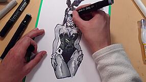 hot sexy girl in latex drawn quick