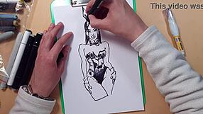 hot sexy girl in latex drawn quick