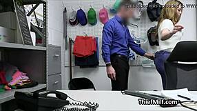 Inked milf caught stealing and pleasured by guard