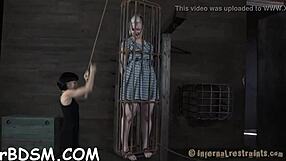 Blonde babe bound and sucking during wild masturbation