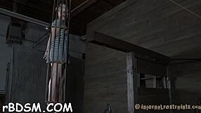 Blonde babe bound and sucking during wild masturbation