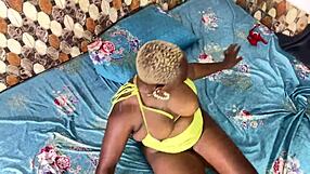 Thick ebony babe bound in rope for sensual casting.