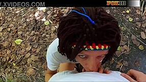 She gives POV blowjob in public park