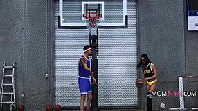 Fit ebony MILF dunks balls in holes