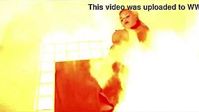 The sexy babe slowly undresses, ripping her clothes to reveal big tits