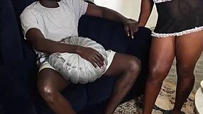 Young Ebony Maid Shows Curvy Ass to Boss with Long Black Cock