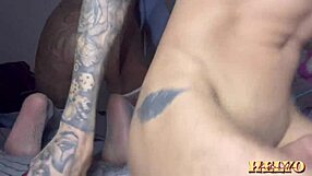 Quick bareback fuck with tattooed teen.