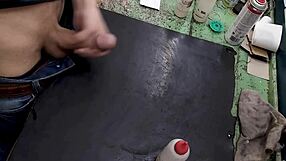 Masturbating on my workbench at work, teasing with big cock