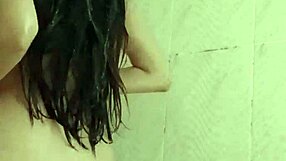 college girl caught masturbating with big pussy lips in steamy shower session, flashing her wet body