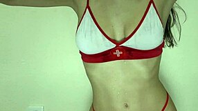 My big natural tits became wet in the refreshing water