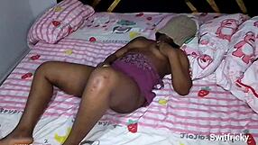 Ebony chubby solo contrasts cucumber fucking her horny pot