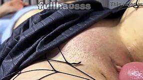 closeup fucking shaved asian teen 18+ pussy and cum inside with creampie orgasm wet dripping clothes ripped