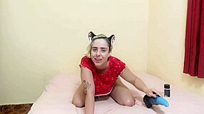 masturbating with the giant monster d dildo in intense solo session using huge toy for deep anal pleasure