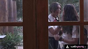 Hey, bad influence April Olsen totally seduces that nerdy petite brunette Jane Wilde