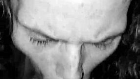 Suggestive rhonda bj queen deepthroats monster cock and swallows cum in close up