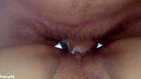 Why is this big-ass Latina wife squirting creamy cum all over that monster cock in an interracial 69 creampie session?
