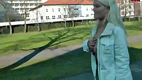 Why is this German blonde teen slut naked in public?