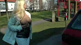 Why is this German blonde teen slut naked in public?