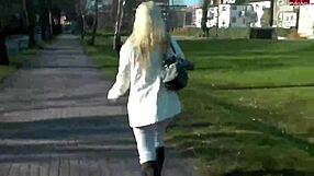 Why is this German blonde teen slut naked in public?