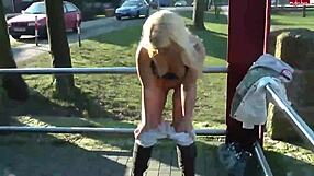 Why is this German blonde teen slut naked in public?