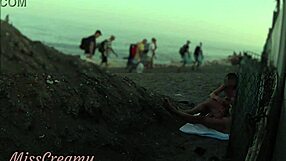 flashing my cock to my stepdaughter on the public beach and she helps me cum in front of everyone