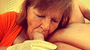 The granny cosplays as Velma Dinkley with spectacular cocksucking skills taking cum in her mouth as slutty sleuth