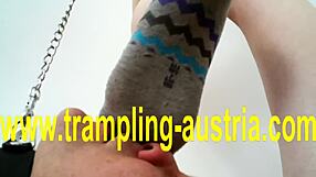 T r a m p l i n g in vacuum bed with bondage and femdom domination