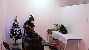 Nurse Hints At Flashing Cute Curves While Caught Decorating Doctor's Office In Hospital For Steamy Christmas Exhibition