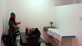 Nurse Hints At Flashing Cute Curves While Caught Decorating Doctor's Office In Hospital For Steamy Christmas Exhibition