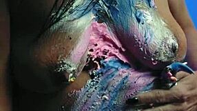 what if a mature milf covers her natural tits in messy birthday cake alone