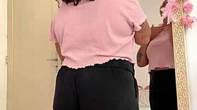 Chubby ebony girl with big ass farts while prepping her curvy body for a fun date night