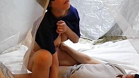 Whoa! Can You Imagine This Cute Amateur Japanese Wife With Big Tits Riding In Costume Inside A Tent?!