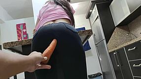 Whoa, my hot mexican sister-in-law craves a big cock so I tease her ass with a carrot in homemade anal