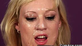 Sexy Model Receives Cumshot on Face While Sucking Every Drop of Cream