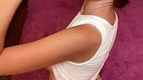 Once upon a time a hot girl starts playing in a simple scene with teen vibes