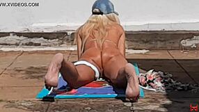 oh man, that hot blonde just bolted when she spotted the neighbor filming her naked in the yard, total voyeur moment