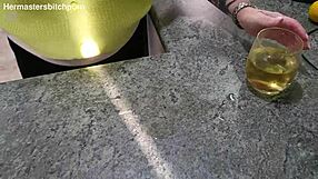 Kiwi Milf Sub Slurps Wine Spill From Master In Dirty Fetish Play With Piercing And Tattoo