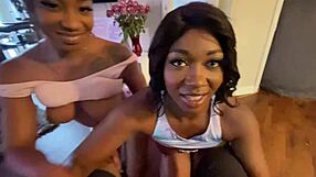 Two eager sluts team up to devour one massive black cock in a steamy college blowjob session