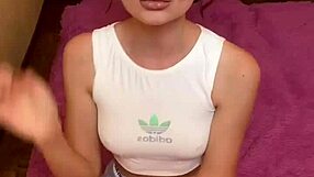 Once upon a time a hot girl starts playing in a simple scene with teen vibes