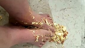 coolmarina arrived tired from the street and gives herself a massage with hard eggs on the floor