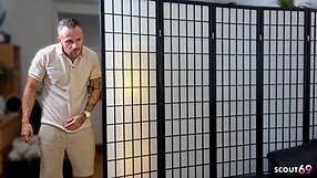 Blonde German step-sister caught with dildo gets rough fucked in doggystyle before cum on belly