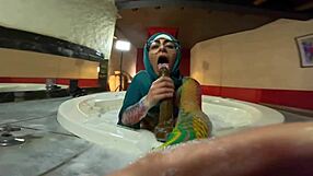 Arab housewife Mia Niqab rides dildo in jacuzzi with ass worshiping and pussy to mouth action