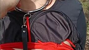 bound french housewife submits to maledom bondage in broceliande forest for outdoor humiliation